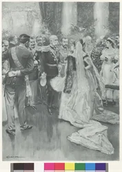 Emperor Franz Joseph I and czar Nikolaus II in Petersburg after the great formal dinner