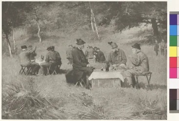 Hunting Party - Emperor Franz Joseph at Table with Prince Leopold of Bavaria and Grand Duke Ferdinand IV from Tuscany