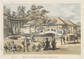 Bridge of Cut Stone and Entrance to a Temple, Simoda, 1855