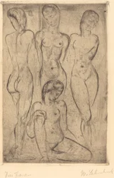Four Women; Three Standing, One Sitting