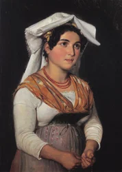 A Young, Standing Italian Woman, Holding a Rosary