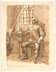 Nobleman from the Time of Christian IV Sitting and Reading a Letter
