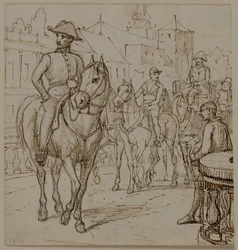 Four-horse Carriage with Fat Gentleman in Hat
