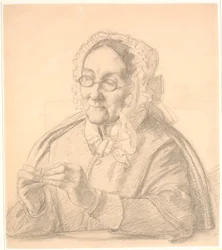 Old Woman Threading a Needle
