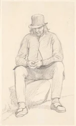 Old Swedish Farmer Sitting on a Stone