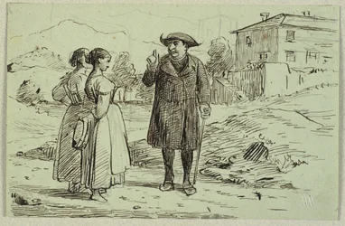 Italian Scene with Two Women and a Priest