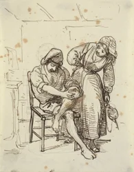 Girl Looking at a Young Fisherman Sitting on a Chair