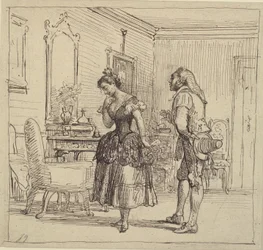 Rosina Gives Figaro the Letter for Count Almaviva. (The Barber of Seville)