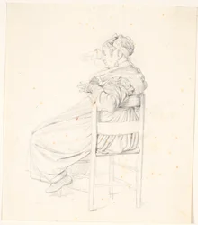 Sitting elderly Italian woman