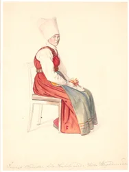 Seated Swedish Peasant Woman with Tall Headdress
