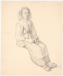 Sitting Swedish Woman with Knitting
