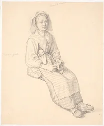 Sitting Swedish Woman with Knitting