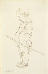 Standing Little Boy with a Stick in Hand