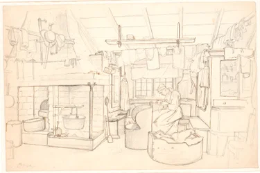 Swedish Farmhouse with Sewing Woman