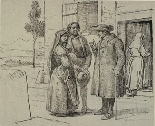 Outside a House, a Priest Admonishes a Young Couple