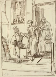 Young Girl and Old Woman Helped by a Man into a Gondola