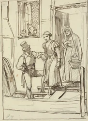 Young Girl and Old Woman Helped by a Man into a Gondola