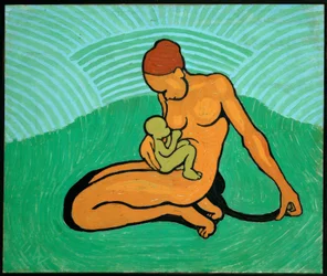 Mother and Child on Green Background