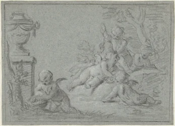 Putti in a Landscape with a Vase