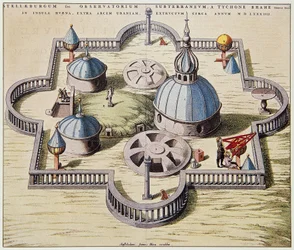Stelleburgum sive Observatorium Subterraeum, underground astronomical observatory at Stjerneborg, designed by Tycho Brahe, drawing by Willem Blaeu, ca 1595