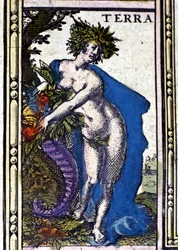 The Earth, one of the four elements represented in the Atlas of W. Blaeu printed in Amsterdam in 1655