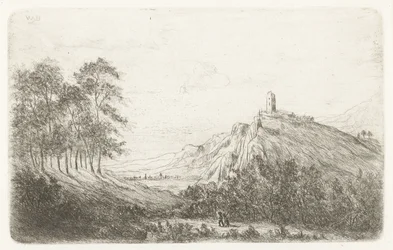 Mountain Landscape with Castle on Hilltop
