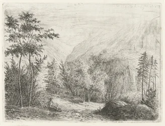 Mountain Landscape with Resting Figure along Road