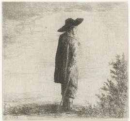 Man with Hat and Stick in Landscape