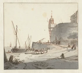 View of a Harbor by a City Wall