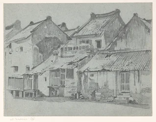 Back Facades of Houses by a River in Batavia