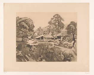 Houses in Bogor with the Salak and Gede Volcanoes