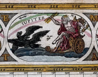 Representation of the God Jupiter fighting black eagles in his chariot (engraving) in 