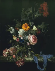 Flower Still Life with a Timepiece