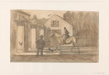 The Gate on the Scheveningseweg in The Hague; a Rider with Dog Passing