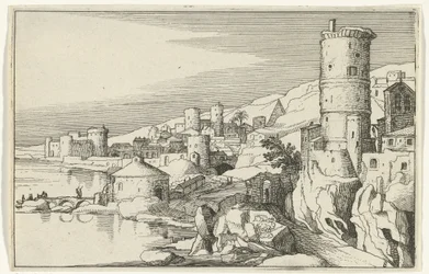 City with Towers by the Water (Roman Ruins and Coastal Landscapes, Series 1)