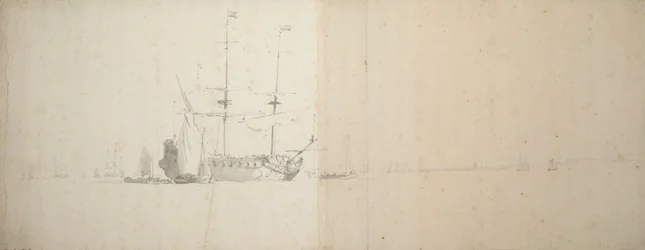 A Dutch ship at anchor off the land, c.1666