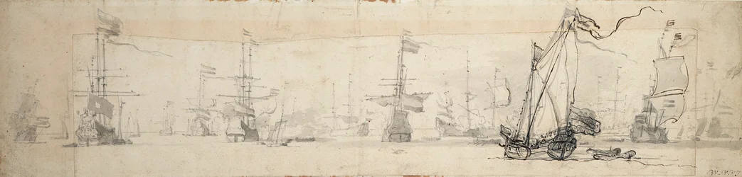 A states yacht under sail and ships at anchor, c.1665