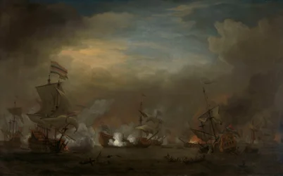 Night Sea Battle between Cornelis Tromp on the Gouden Leeuw and Sir Edward Spragge on the Royal Prince