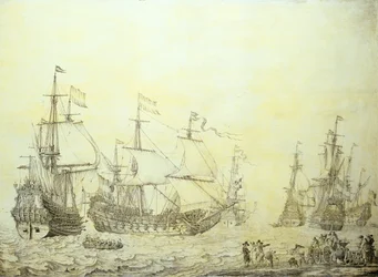 Dutch ships coming to anchor near the shore