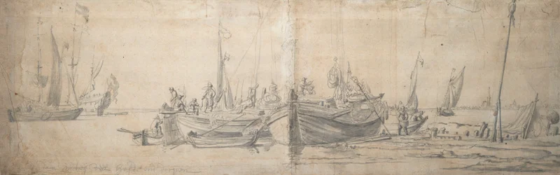 Two kaags ashore on the end of a hard