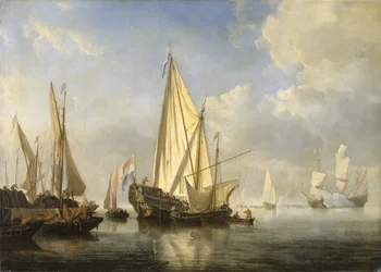 Shipping in a calm with a States Yacht off the end of a pier