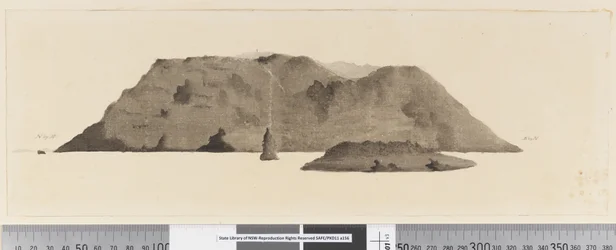 View of Unidentified Island. In Ink on Left Hand Side 