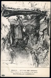 First World War - War 14-18 (1914-1918) - World War I (WWI or WW1): France, Patriotic Map Showing a Drawing of a Soldier in a Trench Watching the Front Line, Titled: 