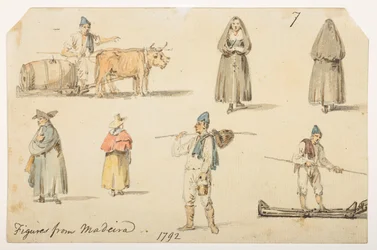 Figures from Madiera, 1792, from an Album of 372 drawings of landscapes, coastlines, costumes and everyday life made during Lord Macartney
