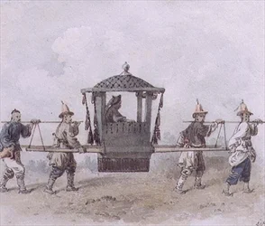 Chinese Servants Bearing a Palanquin