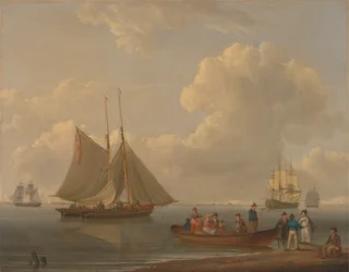 A Wherry Taking Passengers out to Two Anchored Packets