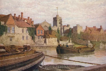 Maidstone, Back of the Ancient Palace, the Church, and Old College from across the Medway