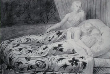 Har and Heva Asleep with Mnetha Guarding Them, illustration from 