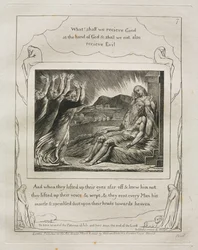 The Book of Job: Pl. 7, And when they lifted up their eyes afar off and knew him not they lifted up their voices and wept