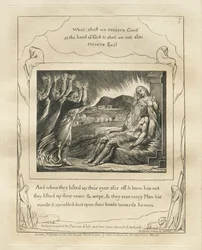 The Book of Job: Pl. 7, And when they lifted up their eyes afar off and knew him not they lifted up their voices and wept